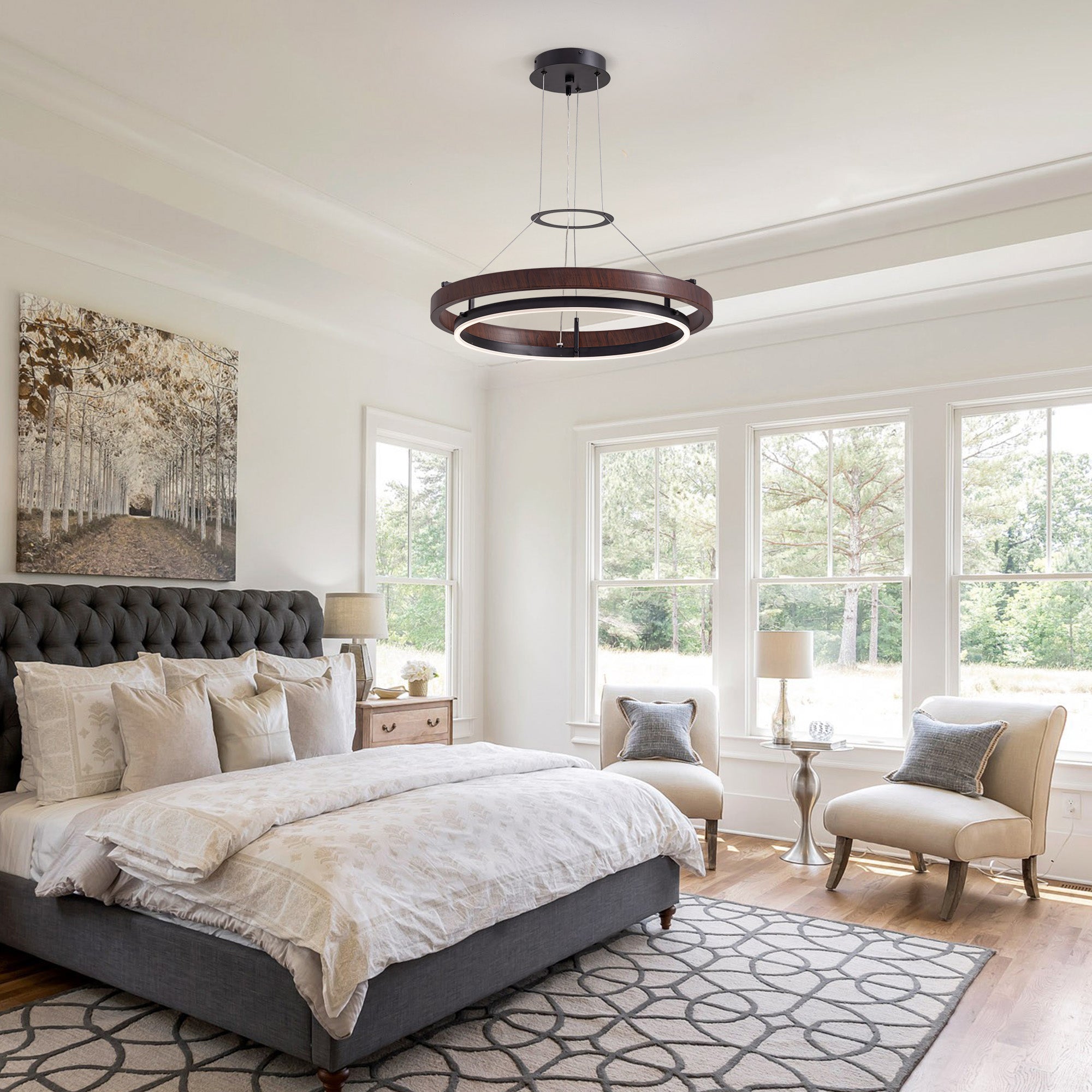 Dimmable 1-Light LED Chandelier with Remote Control, Industrial Rustic Modern Lighting