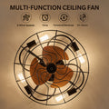 20.4 in. Farmhouse Indoor Matte Black Low Profile Caged Ceiling Fan with Remote Control Included