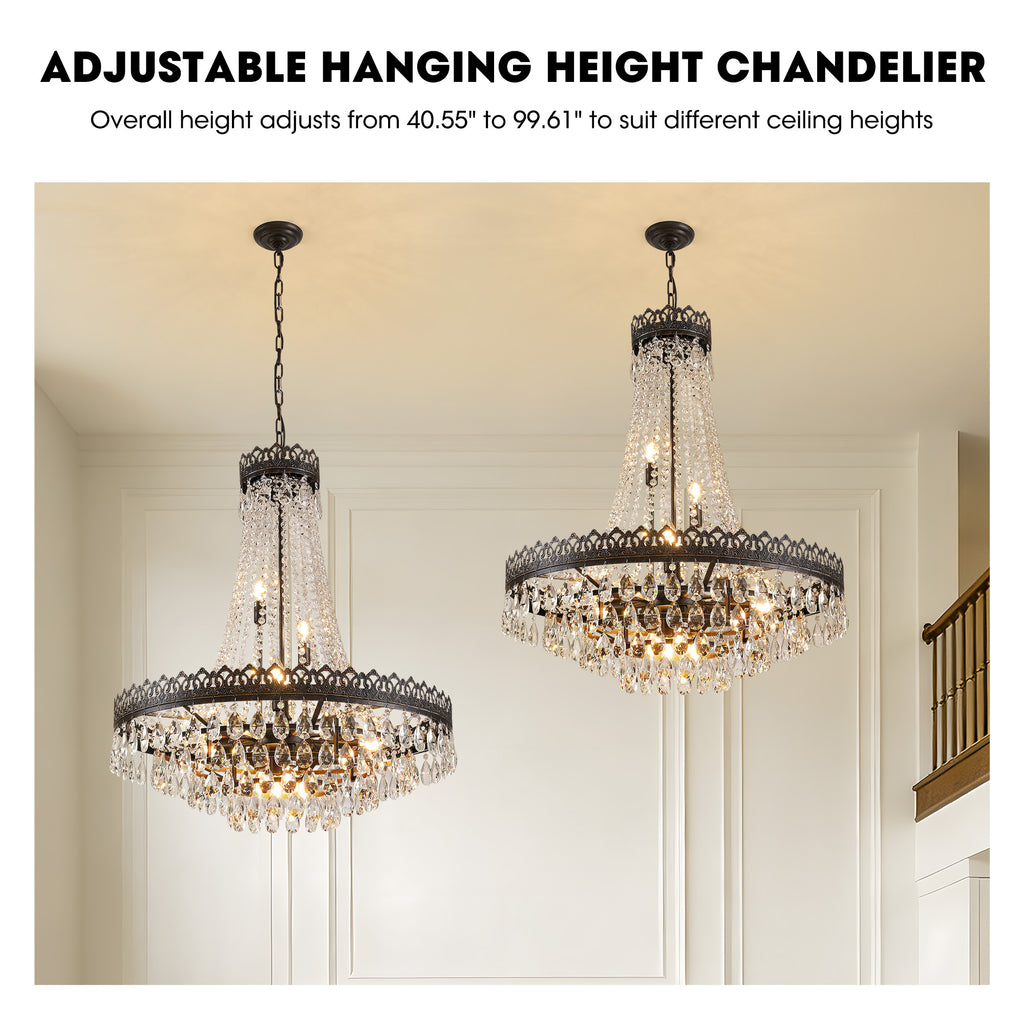 16-light Dimmable Empire Crystal Chandelier With Antique Bronze Accents