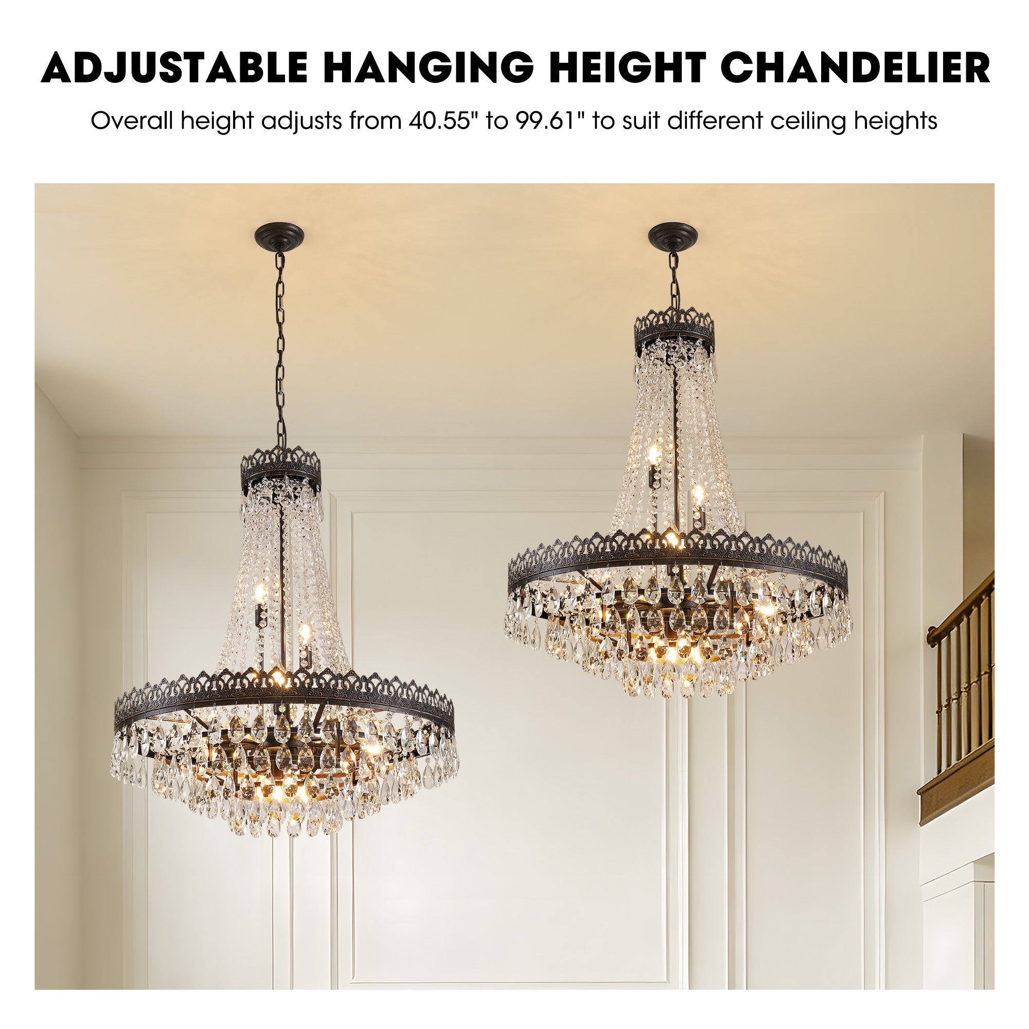 16-light Dimmable Empire Crystal Chandelier With Antique Bronze Accents