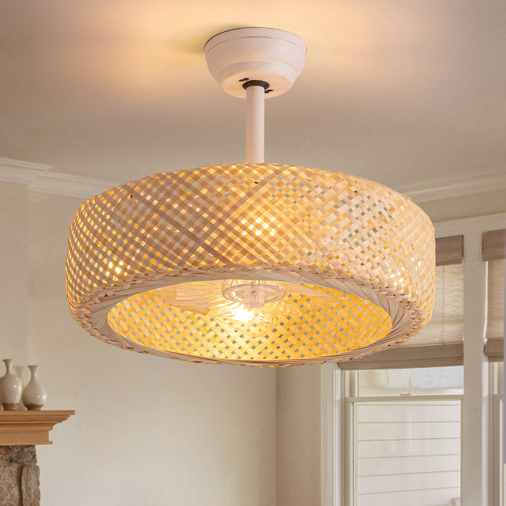 20'' Boho Caged Ceiling Fan with Light Kit, Remote Control and Handmade Frame With Aged Metal