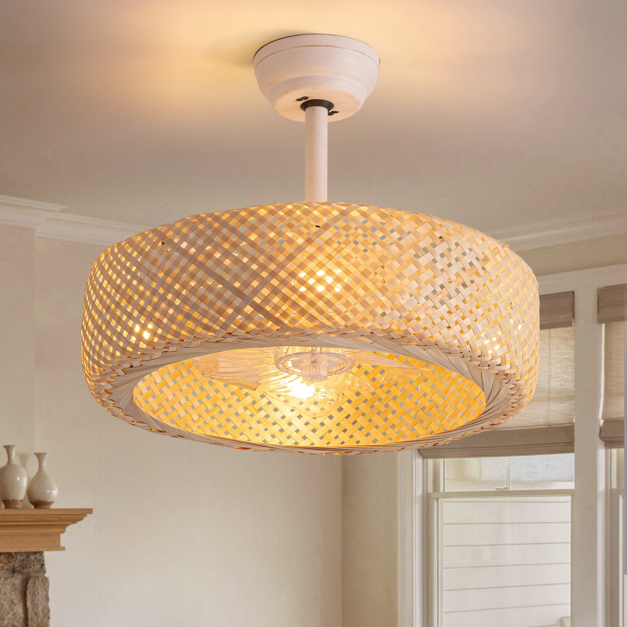 20'' Boho Caged Ceiling Fan with Light Kit, Remote Control and Handmade Frame With Aged Metal