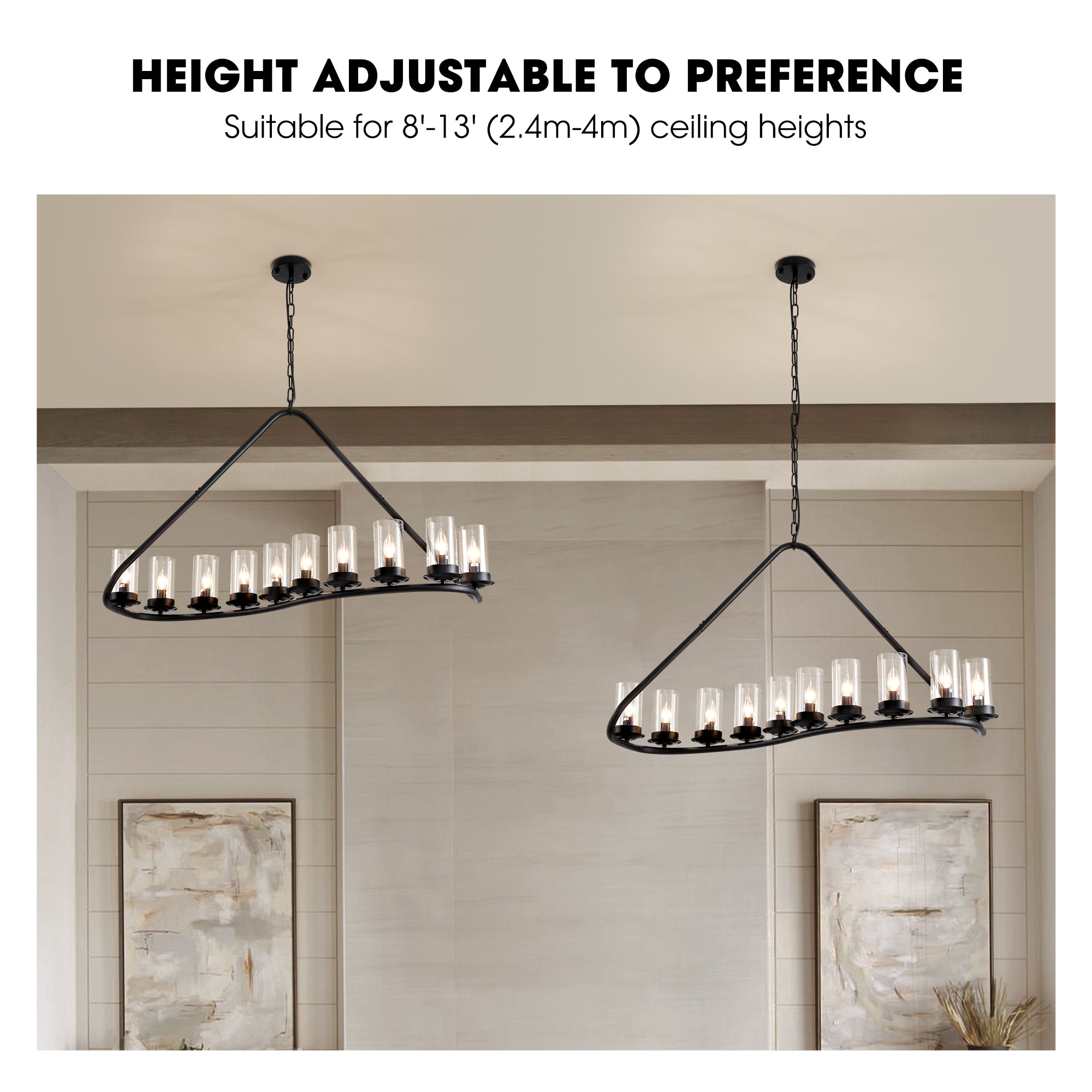 10-light Dimmable Modern Linear Chandelier Kitchen Island Pendant with Clear Glass Shades