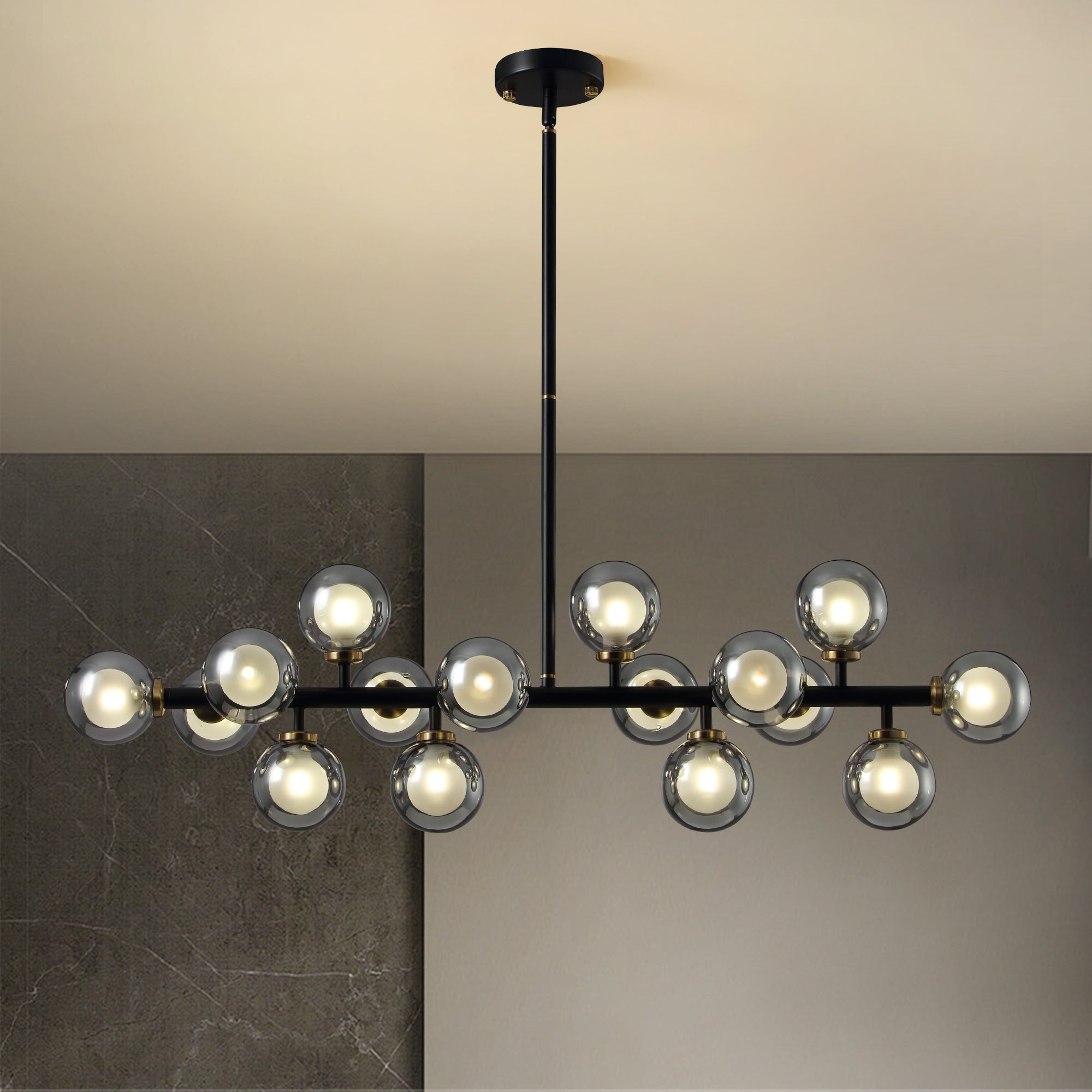 40 in. 16-Light Modern Black Dimmable Bubble Glass Sputnik Glass Globe Chandelier for Dining Room and Living Room