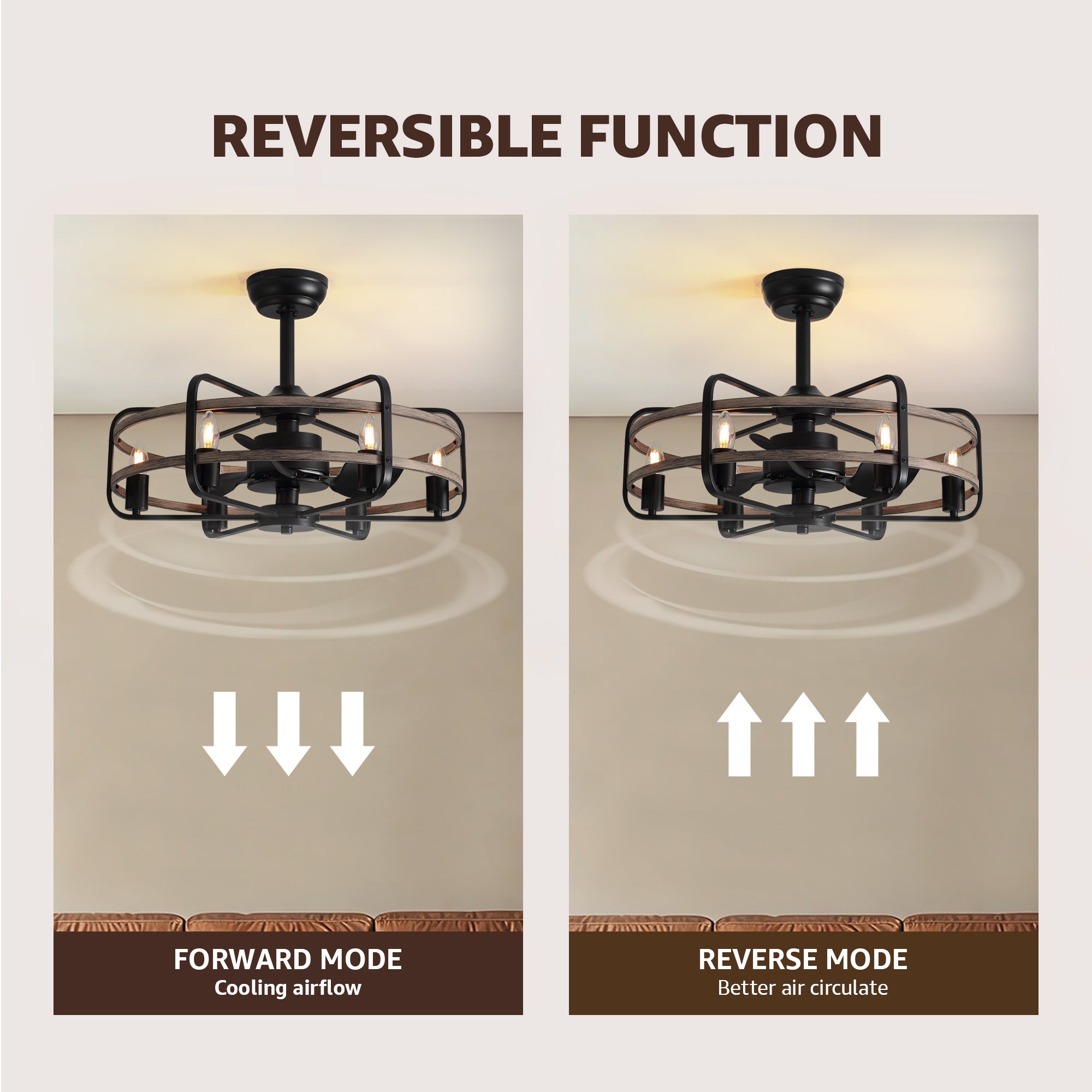 24 in. Indoor Black Farmhouse Ceiling Fan with Light and Remote,Rustic Caged Chandelier Ceiling Fan