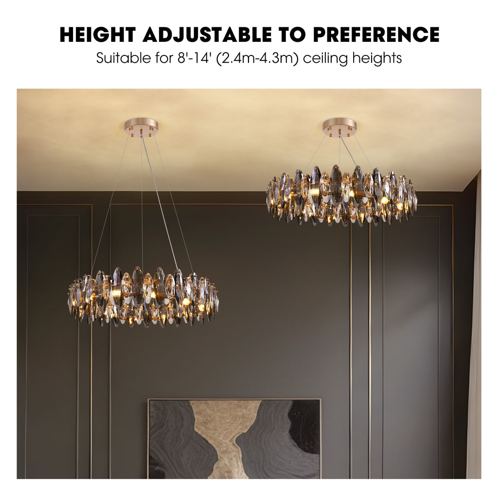 12-Light Dimmable Drum Crystal Chandelier