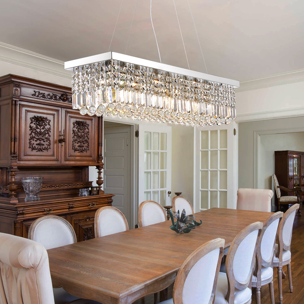 8 - Light Dimmable Square / Rectangle Crystal Chandelier Modern Luxury Ceiling Light