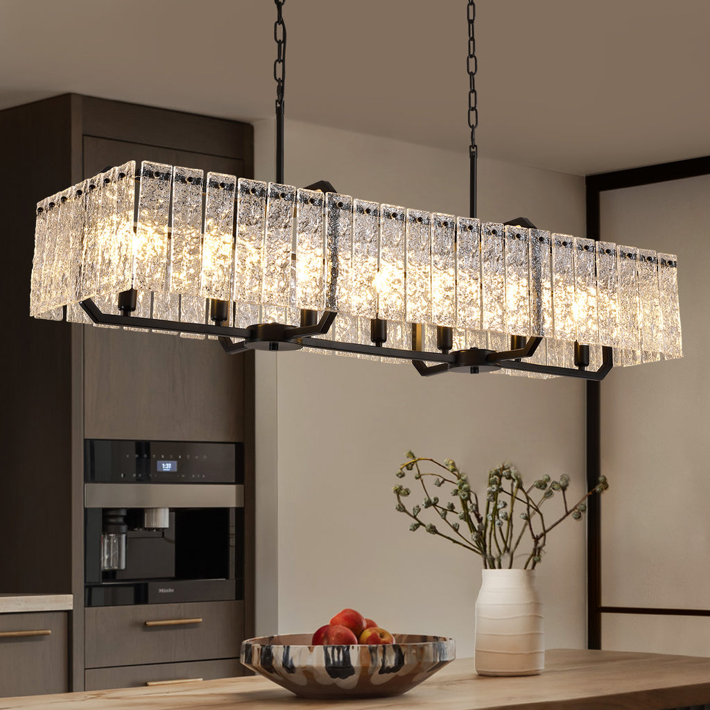 46.5 in. Modern Dimmable 7-Light Rectangle Black Crystal Chandelier for Dinning Room