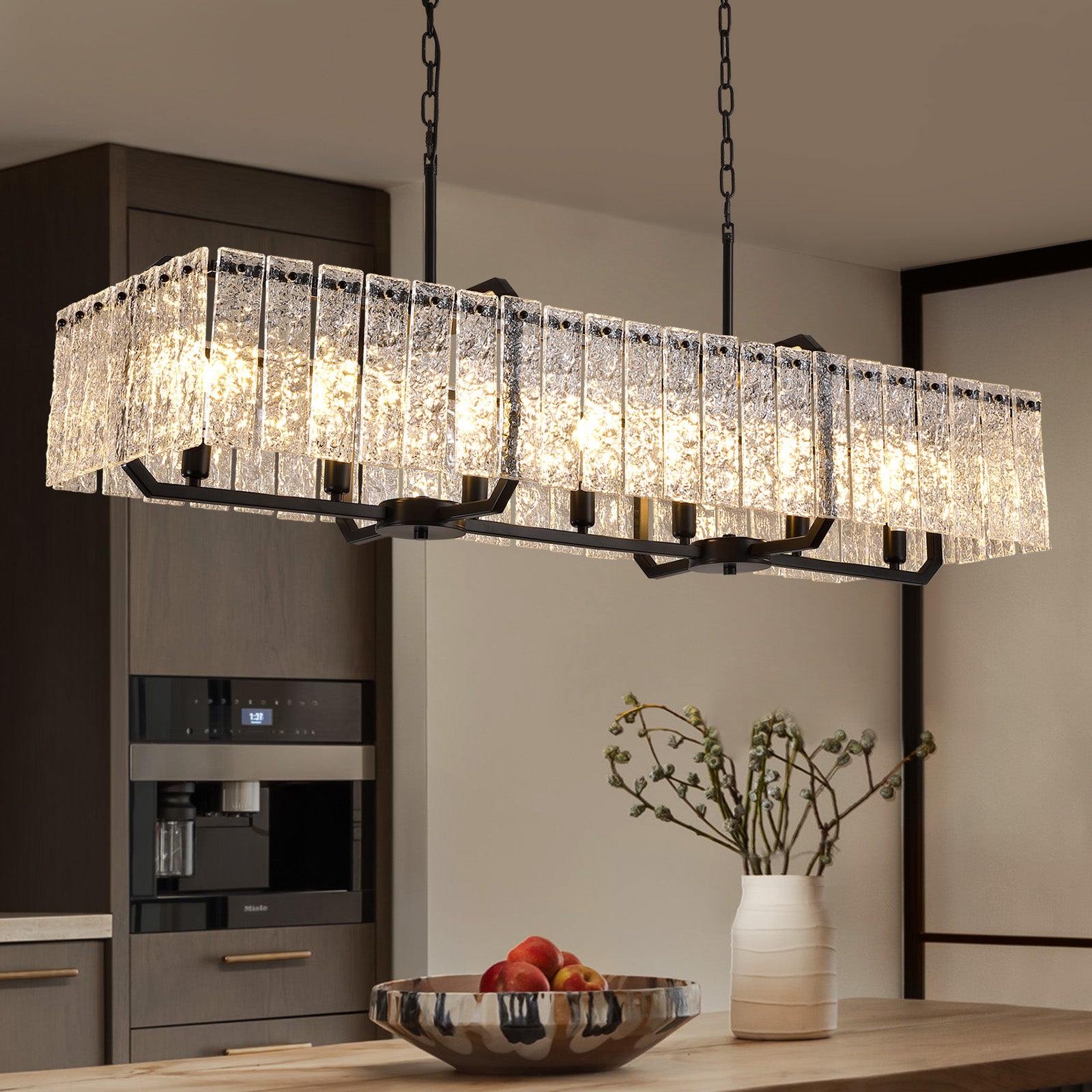46.5 in. Modern Dimmable 7-Light Rectangle Black Crystal Chandelier for Dinning Room