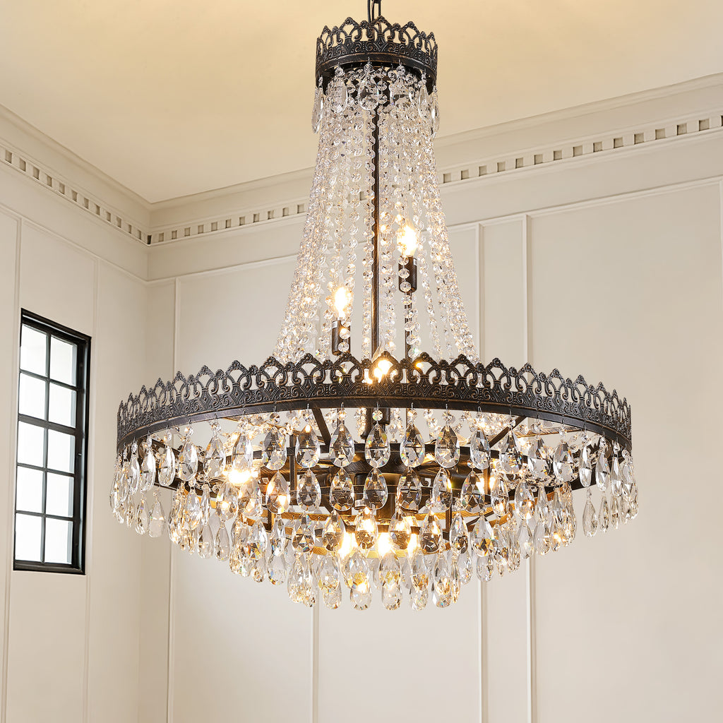 16-light Dimmable Empire Crystal Chandelier With Antique Bronze Accents