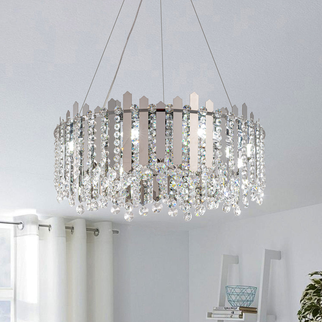 8-light Dimmable Drum Crystal Chandelier