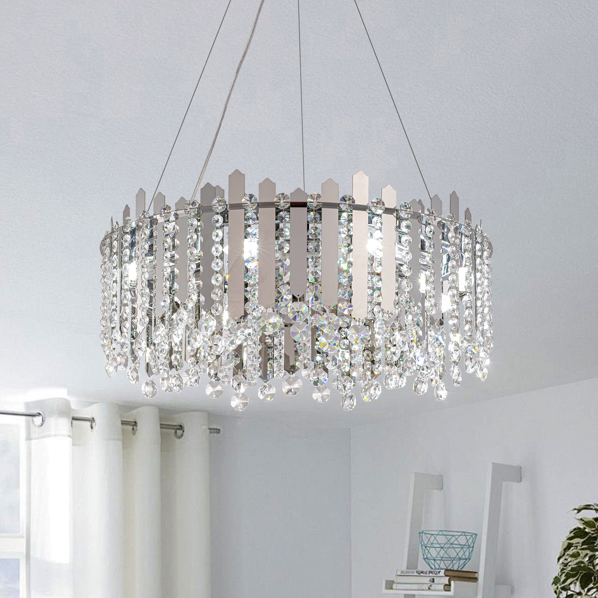 8-light Dimmable Drum Crystal Chandelier