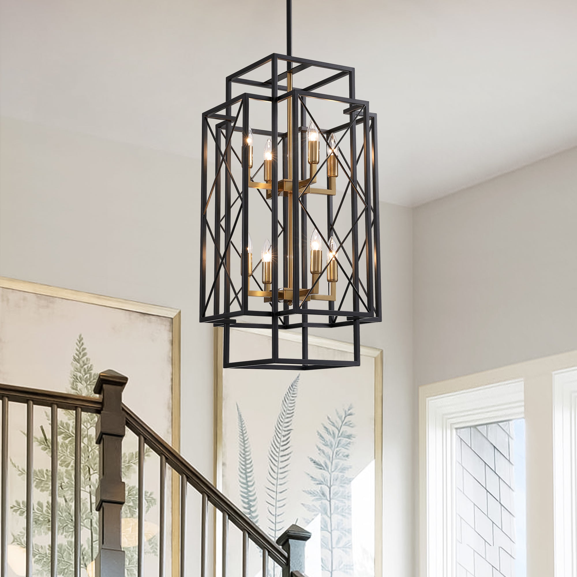 8 - Light Dimmable Lantern Square / Rectangle Chandelier For Dining Room Living Room