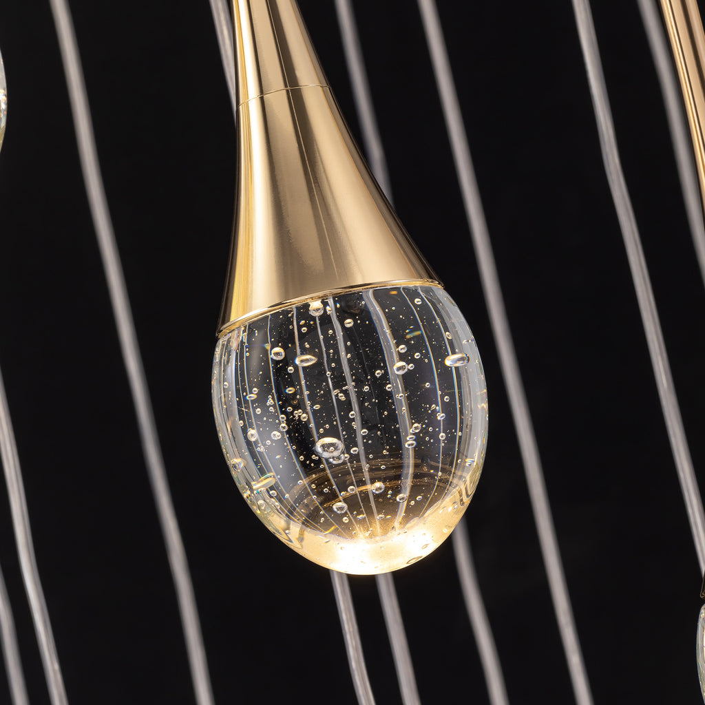 36-light Cylinder Foyer Chandelier With Raindrop Crystals and LED Light