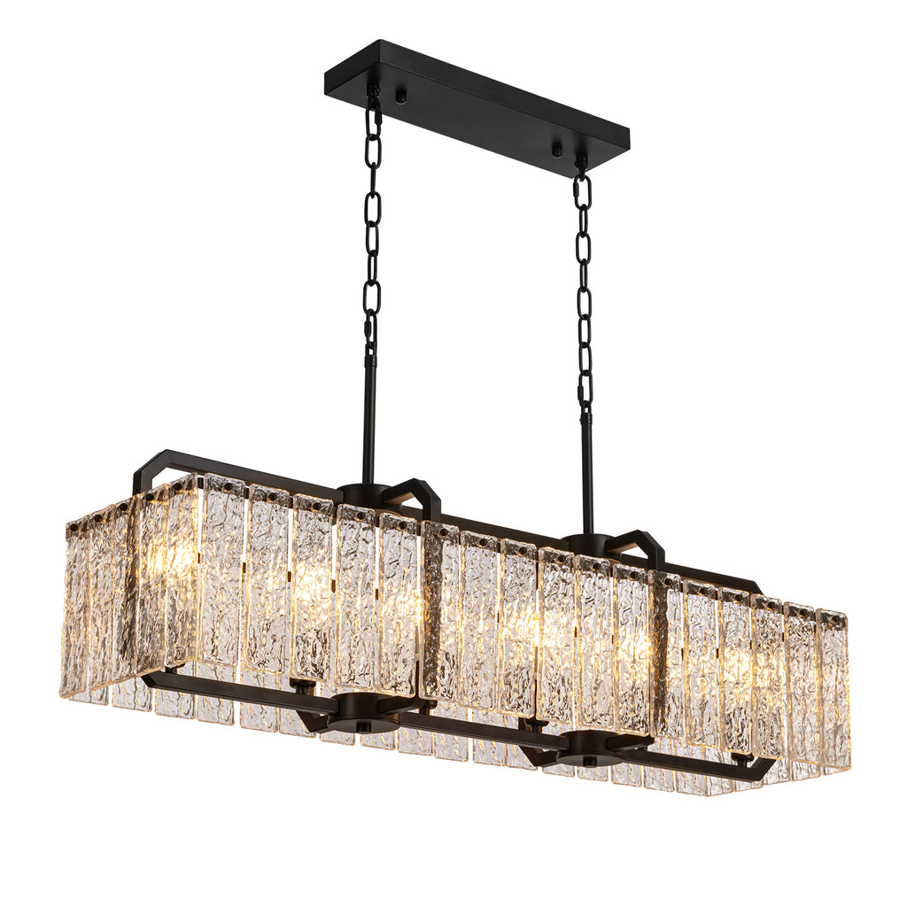 40 in. Modern Dimmable 6-Light Rectangle Black Crystal Chandelier for Dinning Room