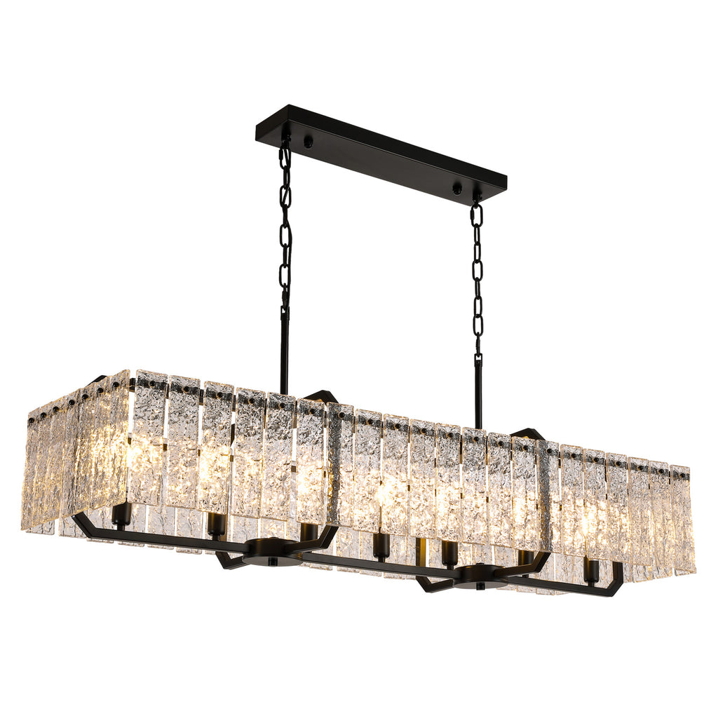 46.5 in. Modern Dimmable 7-Light Rectangle Black Crystal Chandelier for Dinning Room