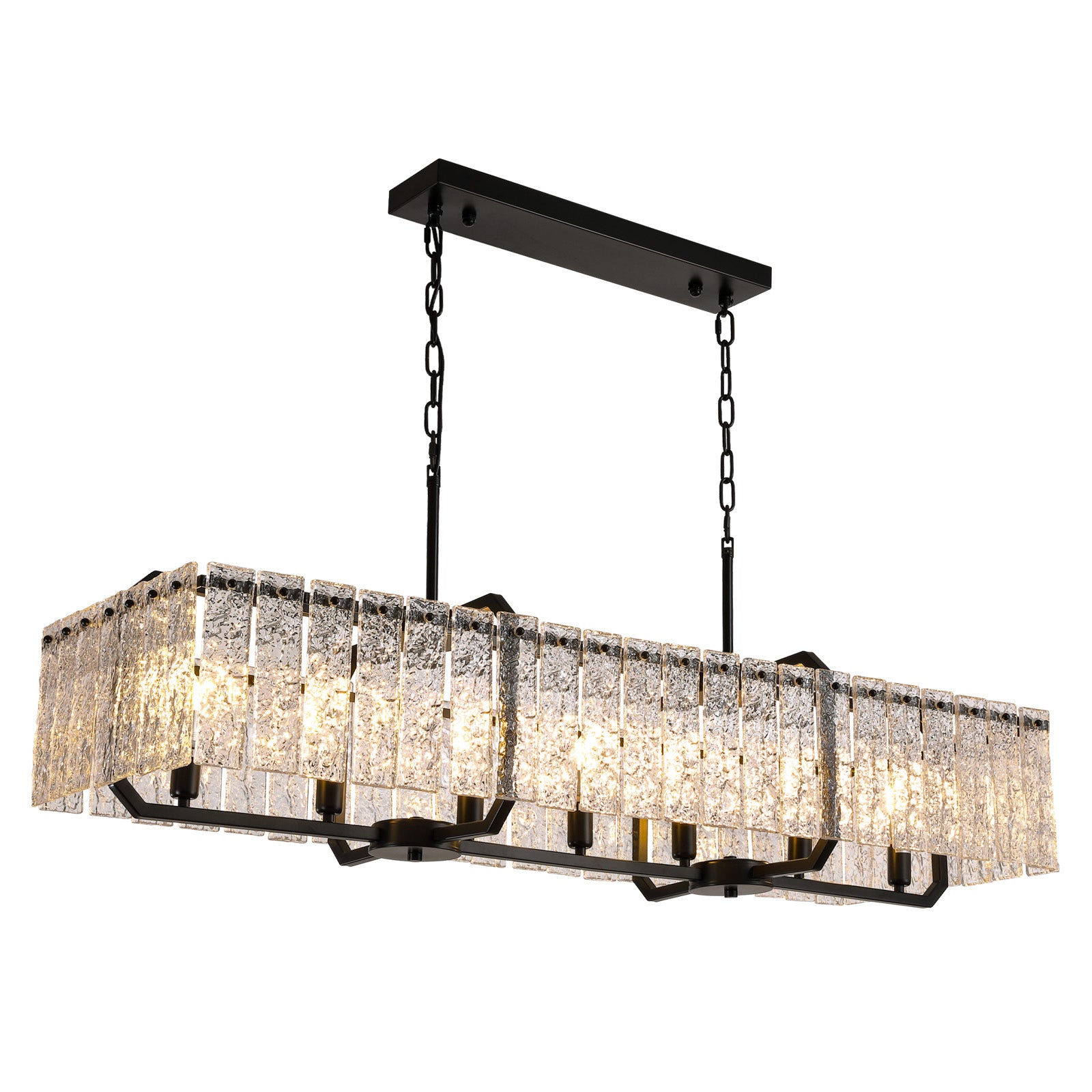 46.5 in. Modern Dimmable 7-Light Rectangle Black Crystal Chandelier for Dinning Room