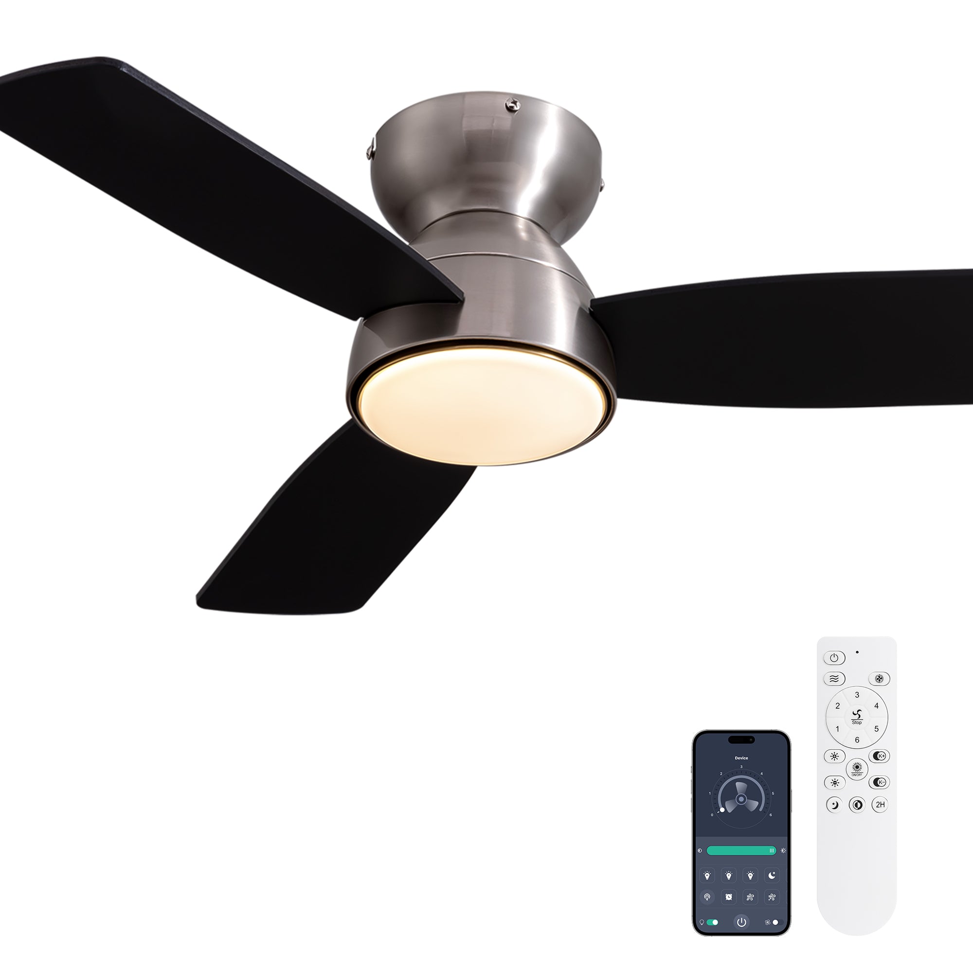 32 in. Modern Smart Indoor Satin nickel Ceiling Fan with Lights Reversible Rotation and Remote Control
