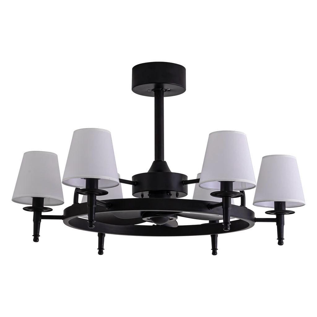31.5" 6-light Wagon Wheel Ceiling Fan With Light Kit, Linen Shade, Dc Motor And Remote
