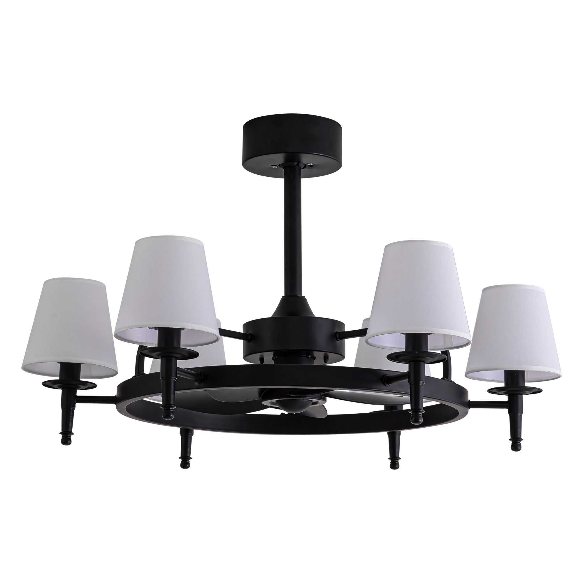 31.5" 6-light Wagon Wheel Ceiling Fan With Light Kit, Linen Shade, Dc Motor And Remote