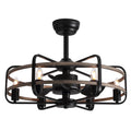 24 in. Indoor Black Farmhouse Ceiling Fan with Light and Remote,Rustic Caged Chandelier Ceiling Fan