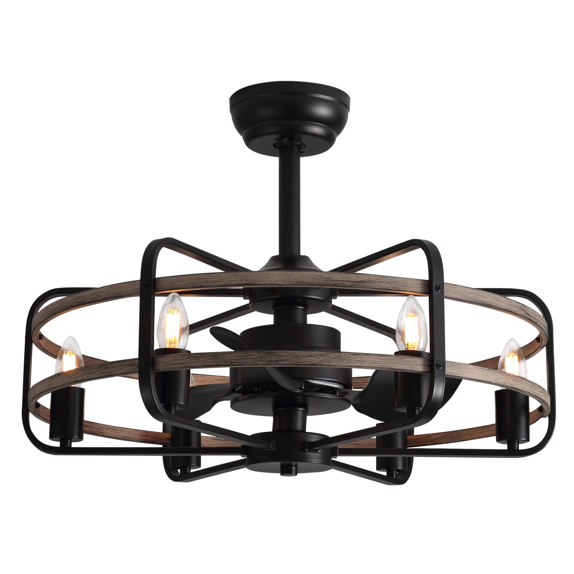 24 in. Indoor Black Farmhouse Ceiling Fan with Light and Remote,Rustic Caged Chandelier Ceiling Fan