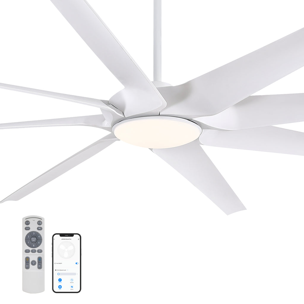 100 in. Smart Indoor White Industrial Large Downrod 8-Blade Ceiling Fans with Lights and Remote Dimmable