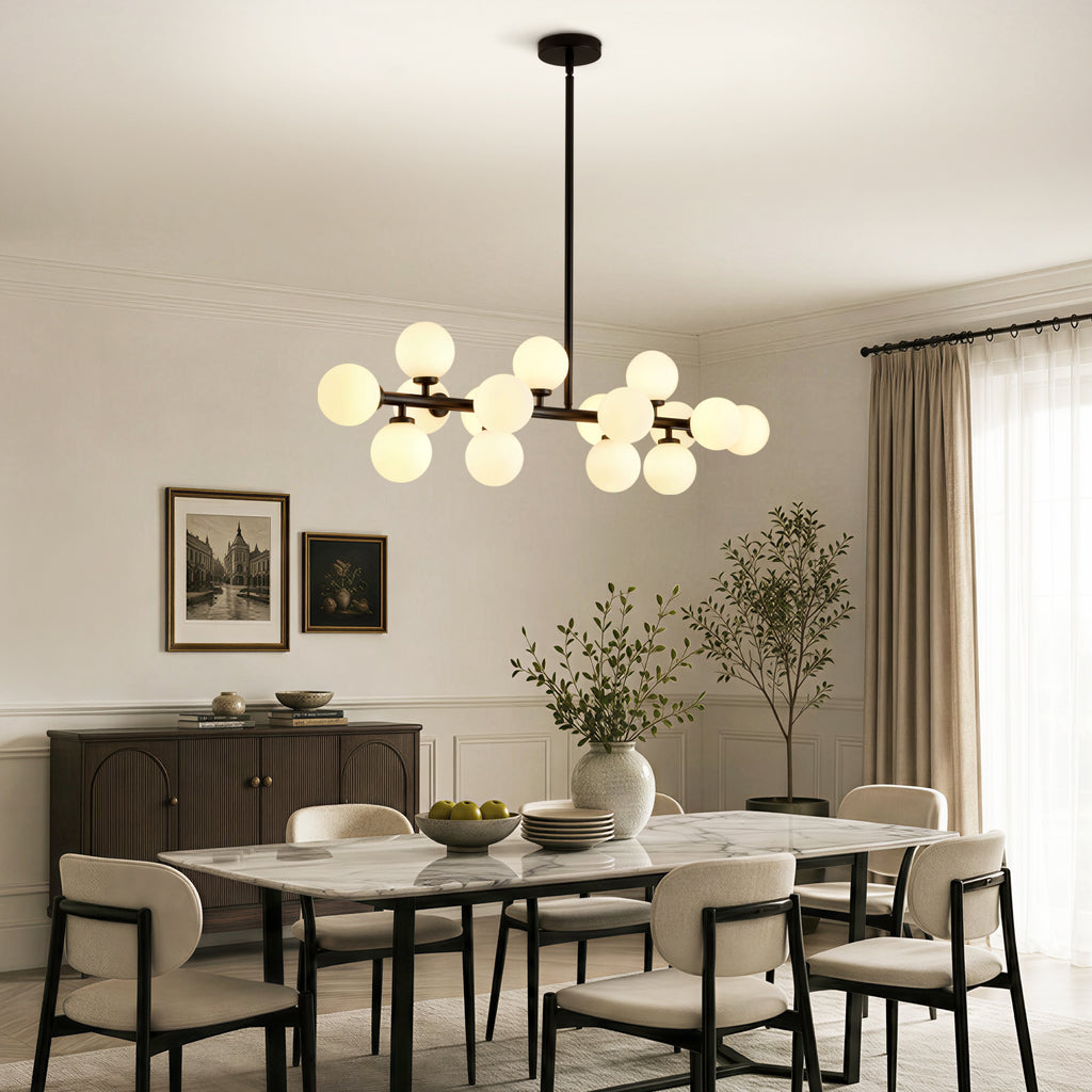 40 in. 16-Light Milky Black Glass Globe Chandelier for Dining Room and Living Room