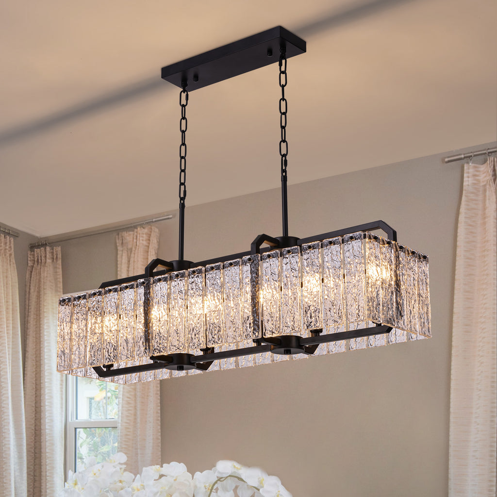 40 in. Modern Dimmable 6-Light Rectangle Black Crystal Chandelier for Dinning Room