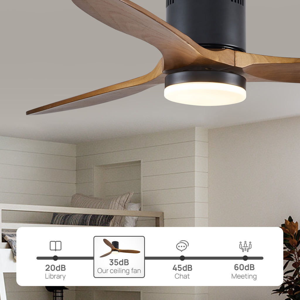 52" 3 -Blade Flush Mount Ceiling Fan with Light Kit, Remote Control and Quiet DC Motor for Bedroom