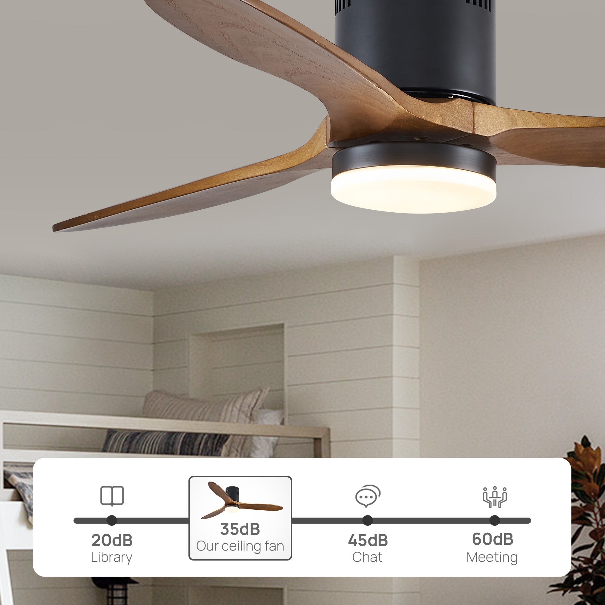 52" 3 -Blade Flush Mount Ceiling Fan with Light Kit, Remote Control and Quiet DC Motor for Bedroom