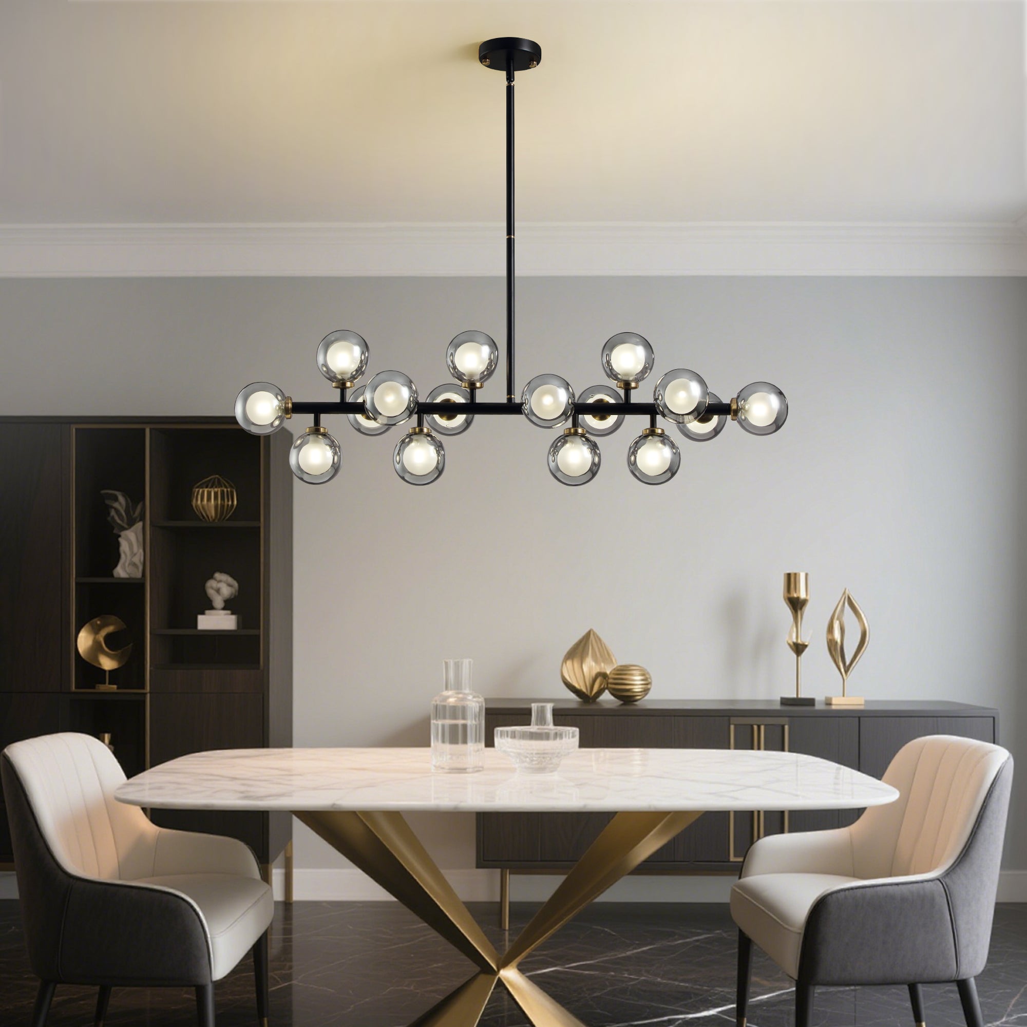 40 in. 16-Light Modern Black Dimmable Bubble Glass Sputnik Glass Globe Chandelier for Dining Room and Living Room