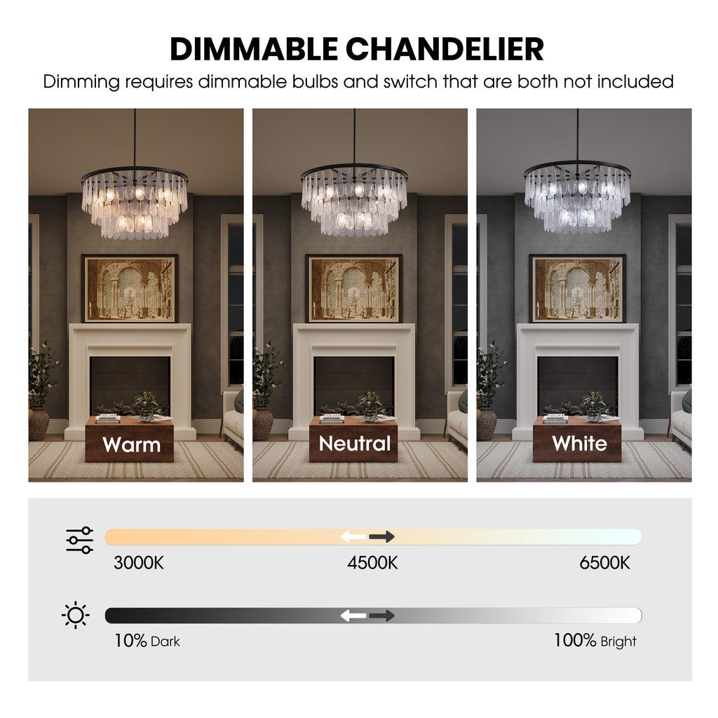 31.5 in. Modern 12-Lights Black Glass Chandelier with Light Dining Room or Kitchen