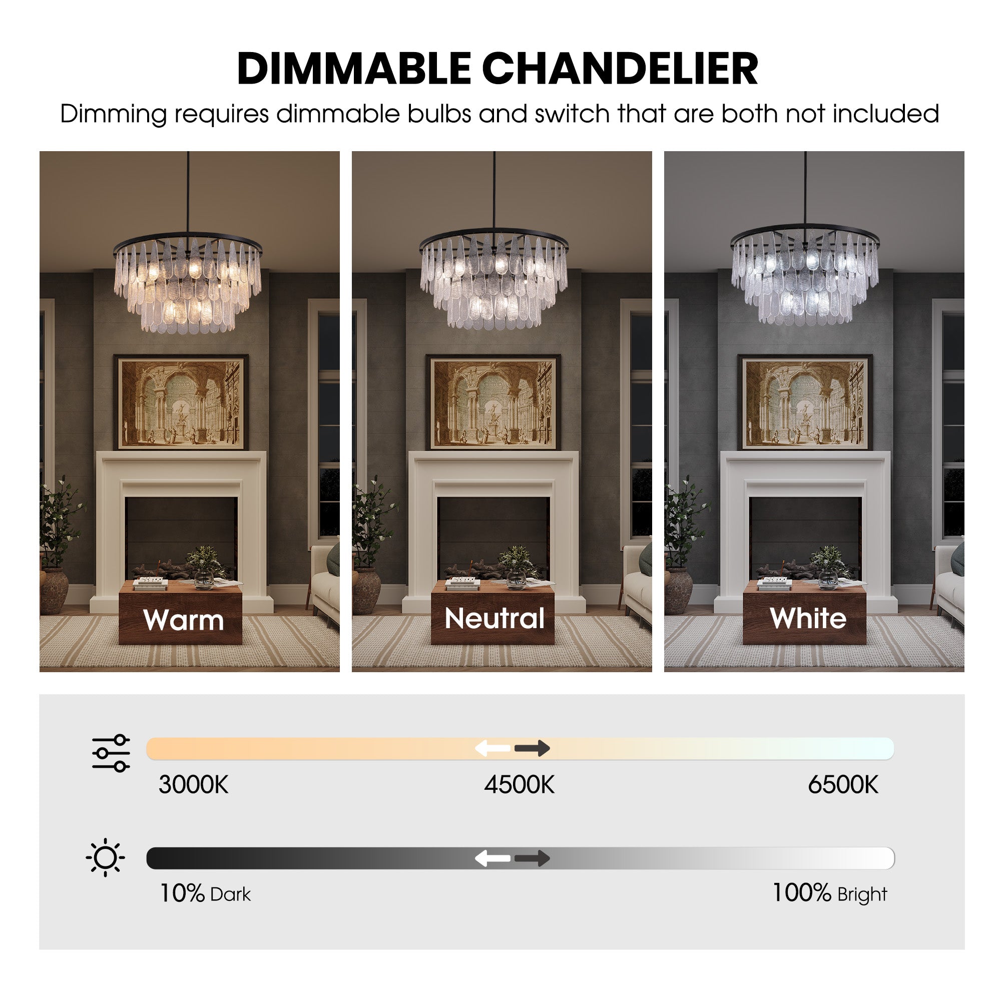 31.5 in. Modern 12-Lights Black Glass Chandelier with Light Dining Room or Kitchen