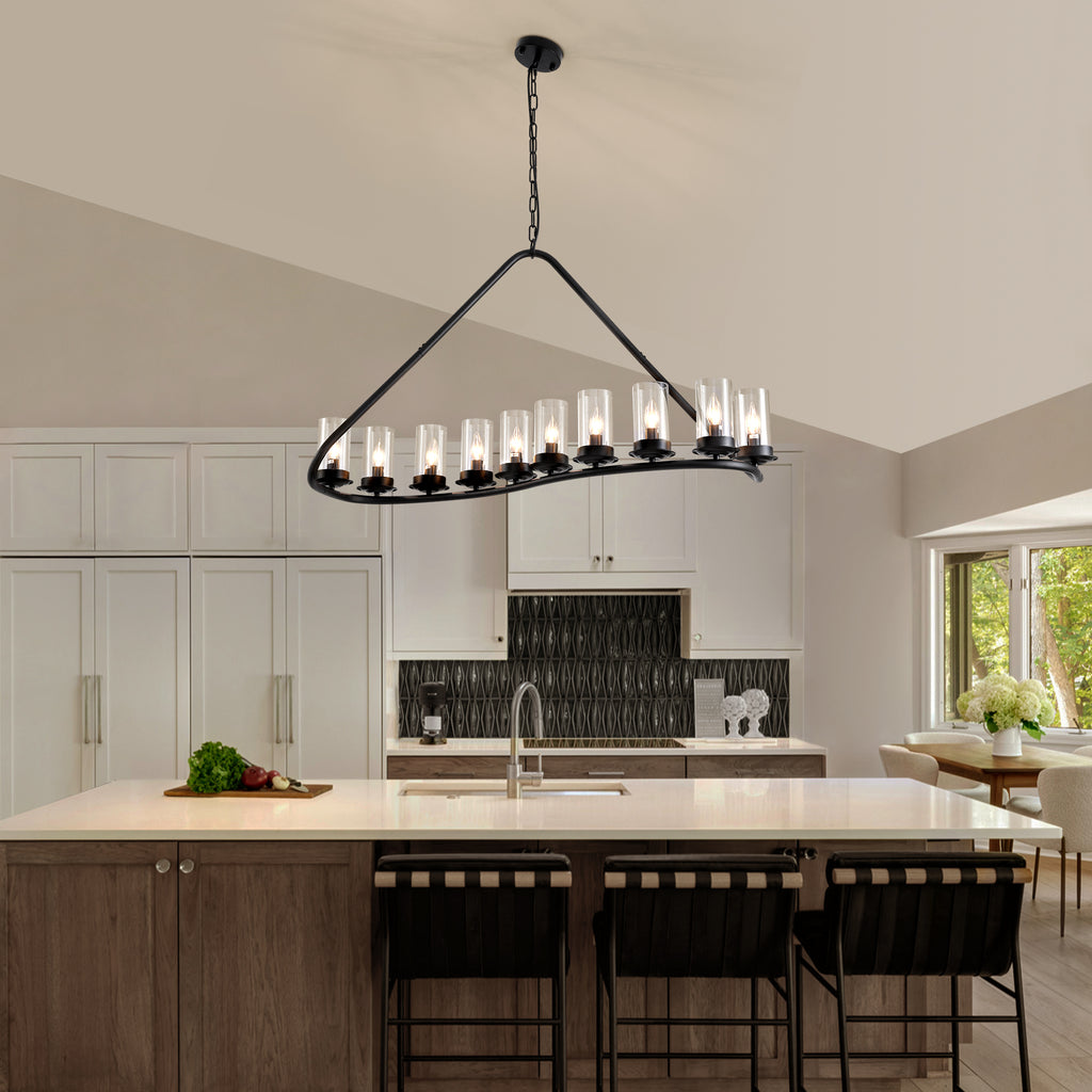 10-light Dimmable Modern Linear Chandelier Kitchen Island Pendant with Clear Glass Shades