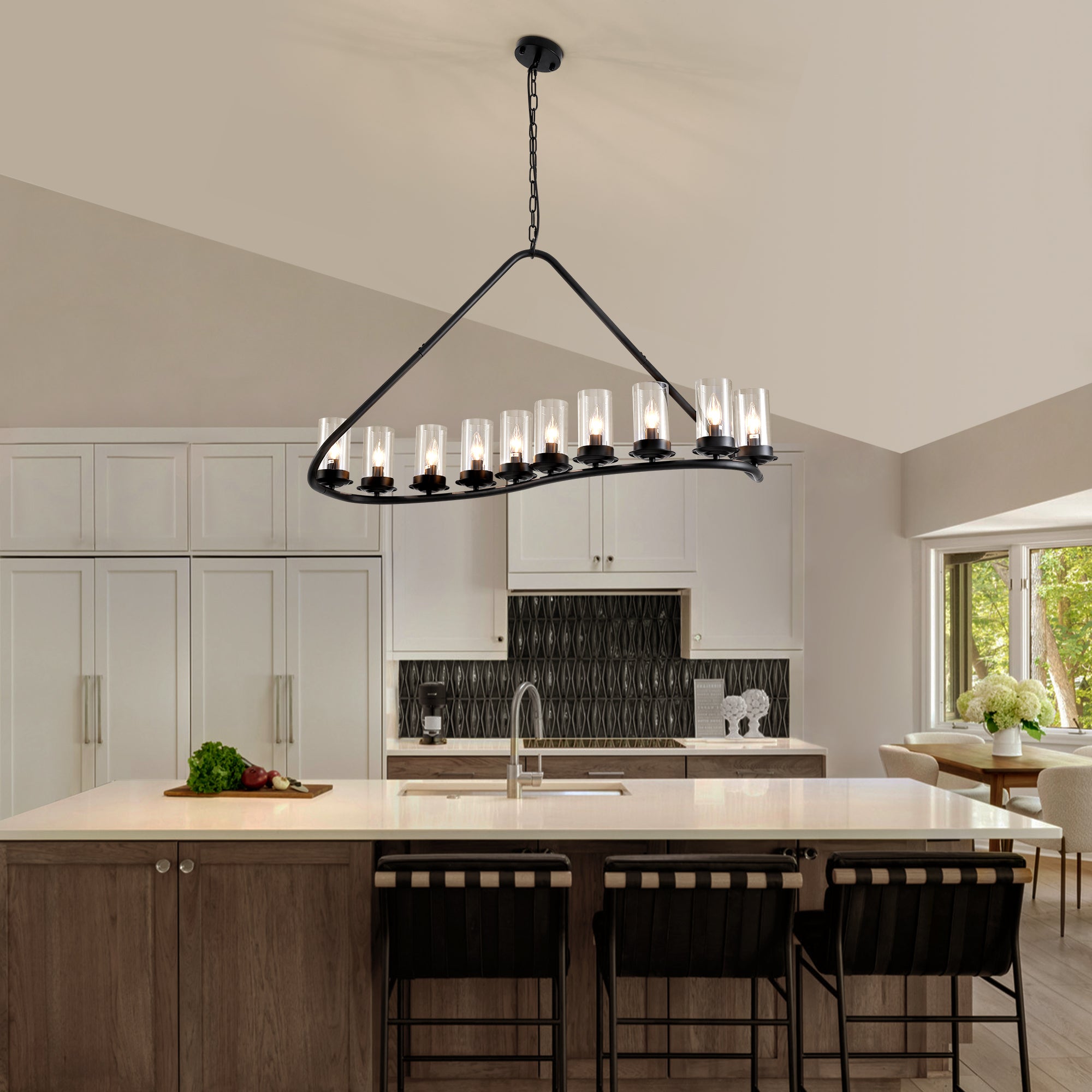 10-light Dimmable Modern Linear Chandelier Kitchen Island Pendant with Clear Glass Shades