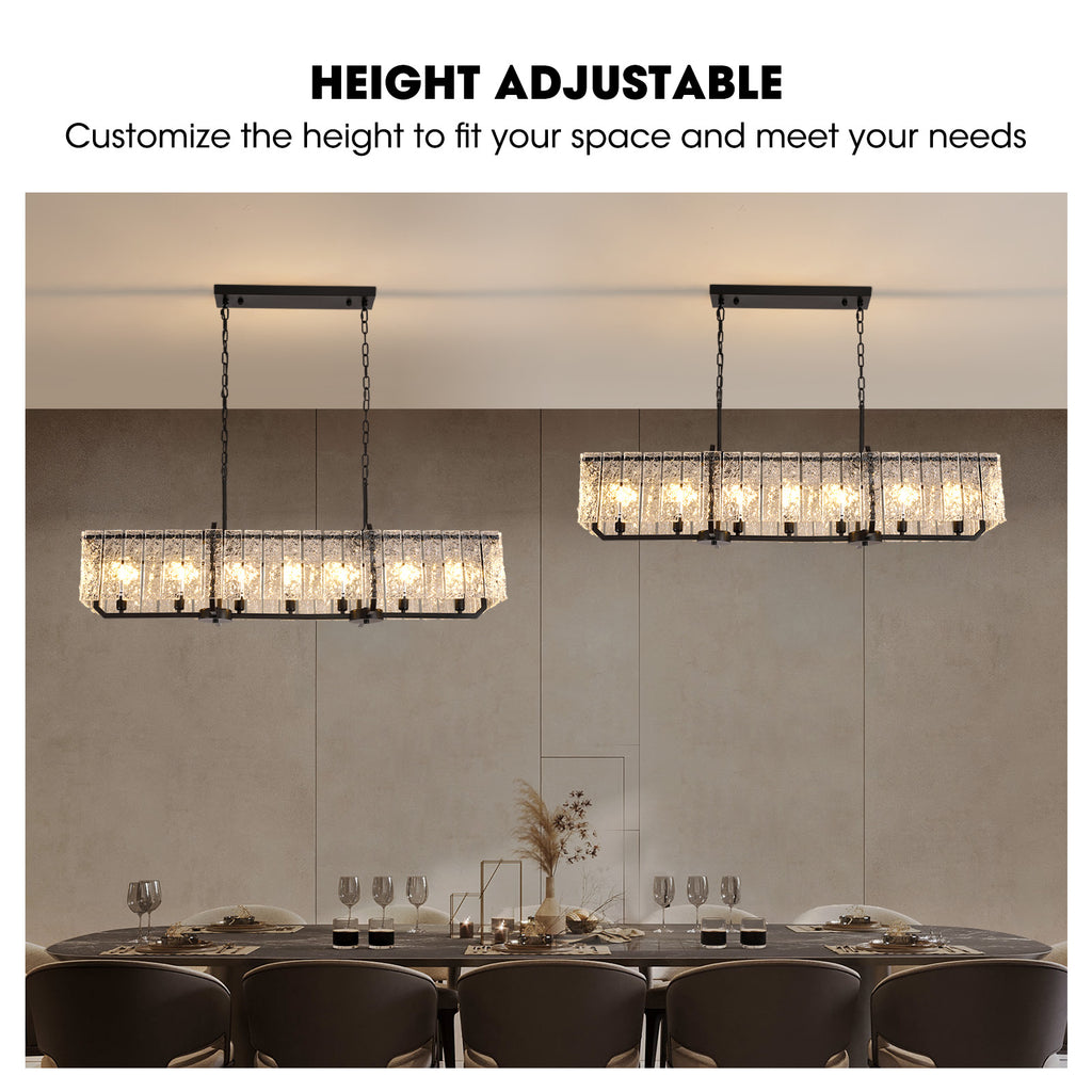 46.5 in. Modern Dimmable 7-Light Rectangle Black Crystal Chandelier for Dinning Room
