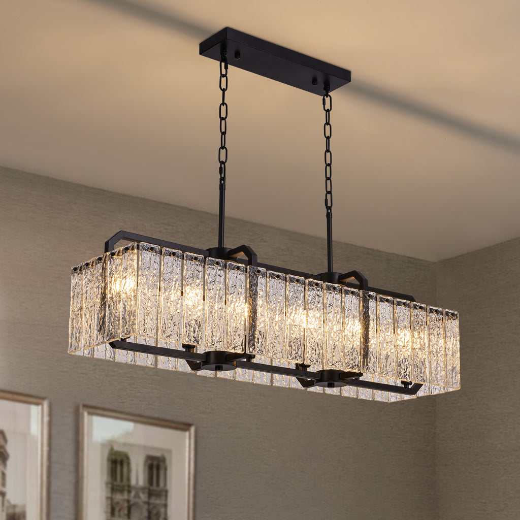 40 in. Modern Dimmable 6-Light Rectangle Black Crystal Chandelier for Dinning Room