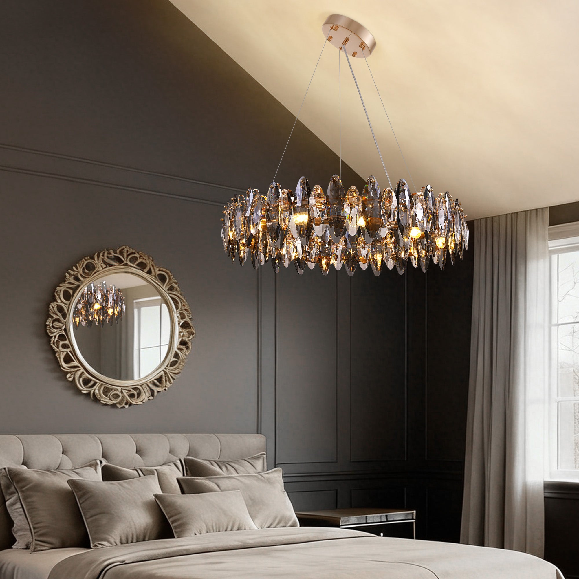 12-Light Dimmable Drum Crystal Chandelier