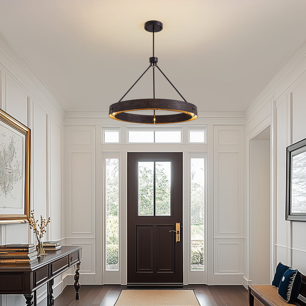 31.5" Rustic Round Chandelier With Integrated Led, Vintage Industrial Farmhouse Ceiling Light
