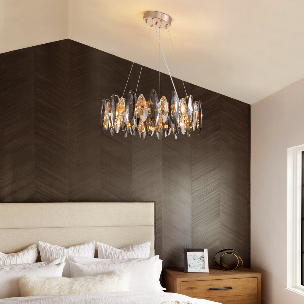 12-Light Dimmable Drum Crystal Chandelier, Modern Luxury Lighting for Kitchen Island Dining Room