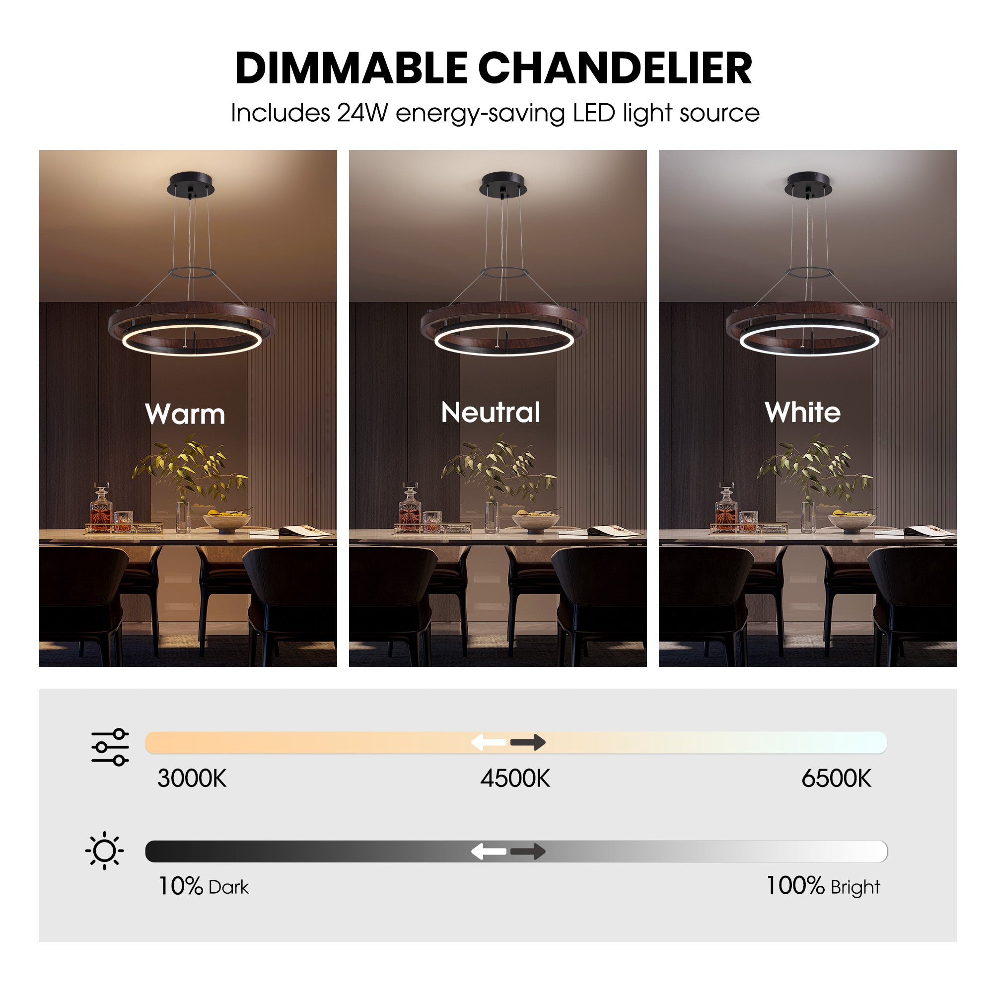 Dimmable 1-Light LED Chandelier with Remote Control, Industrial Rustic Modern Lighting