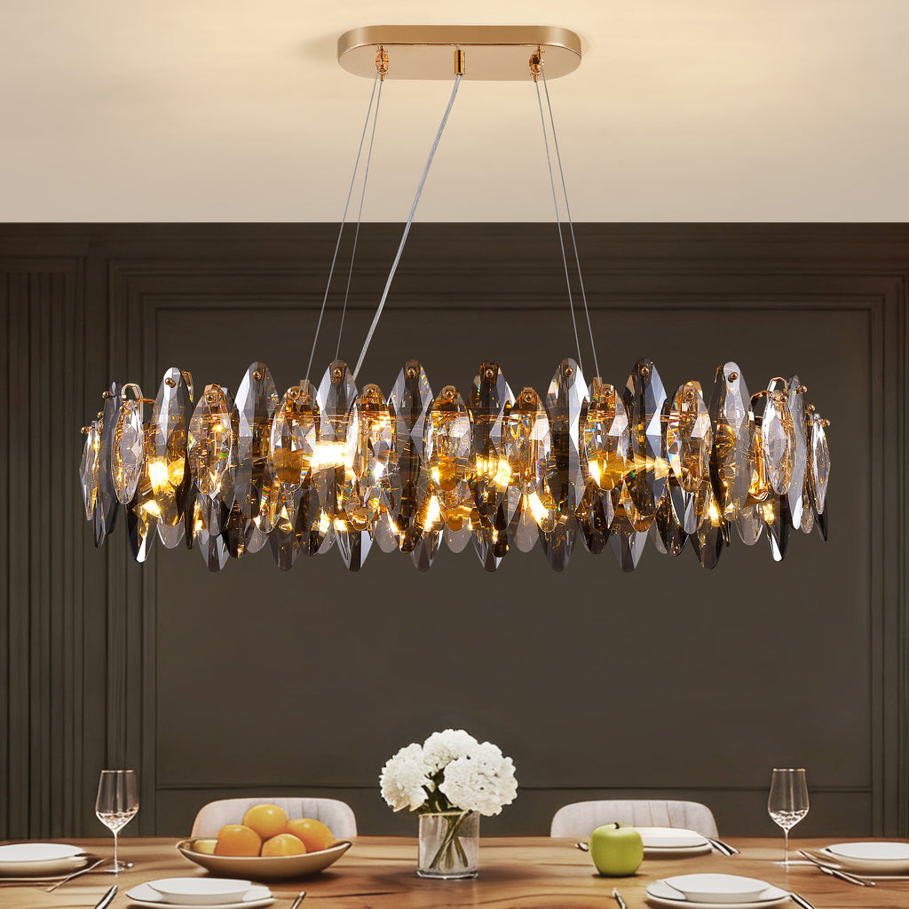 10-light Gold Rectangle Crystal Chandelier For Dining Room