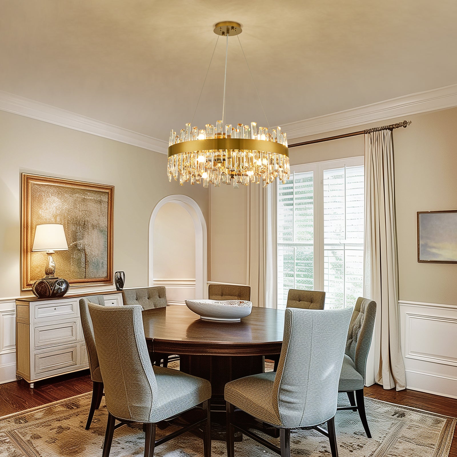 20 in. Modern 12-Light Brass Gold Crystal Chandelier for Light Dining Room or Kitchen