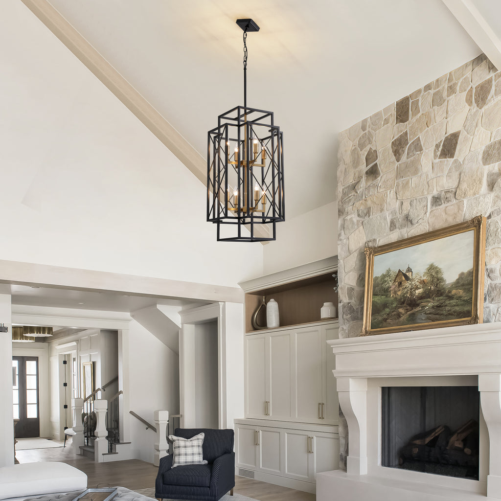 8 - Light Dimmable Lantern Square / Rectangle Chandelier For Dining Room Living Room