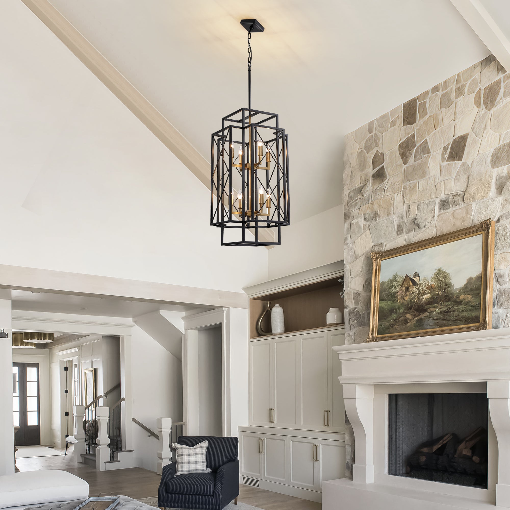 8 - Light Dimmable Lantern Square / Rectangle Chandelier For Dining Room Living Room