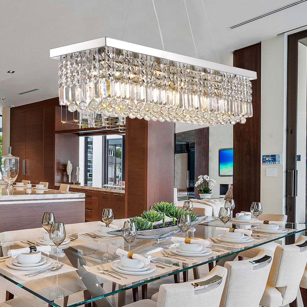 8 - Light Dimmable Square / Rectangle Crystal Chandelier Modern Luxury Ceiling Light