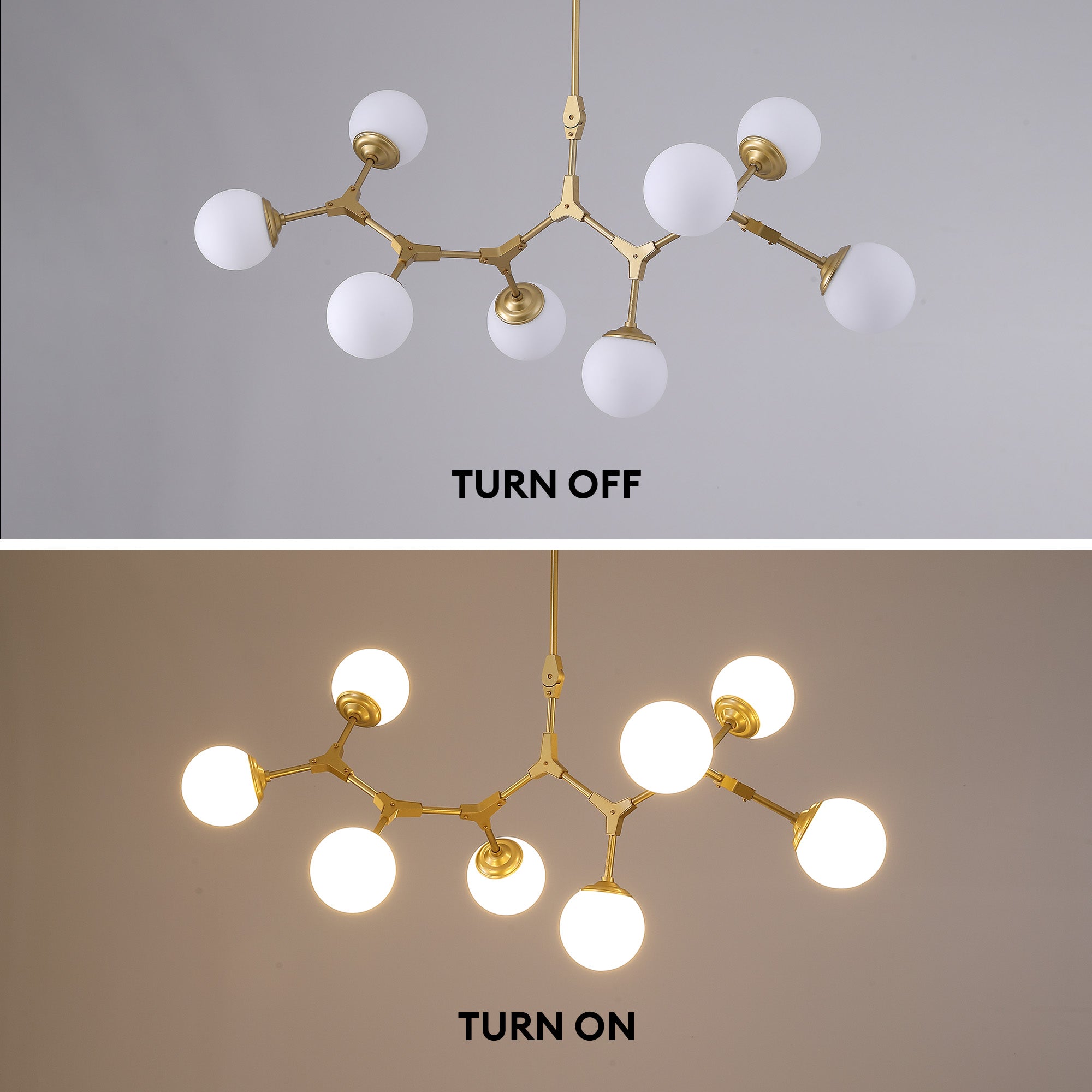 8-Light Dimmable Modern Sputnik Linear Chandelier with Glass Globe Shades