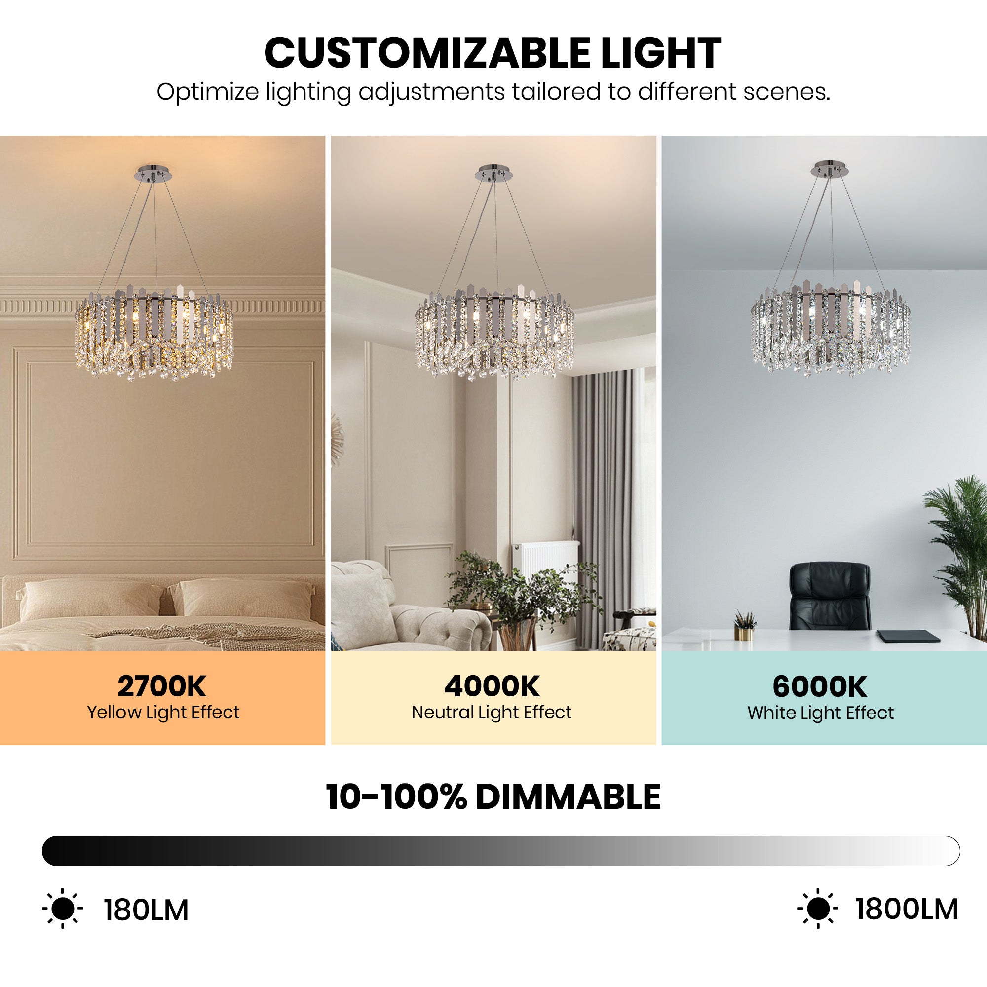 8-light Dimmable Drum Crystal Chandelier