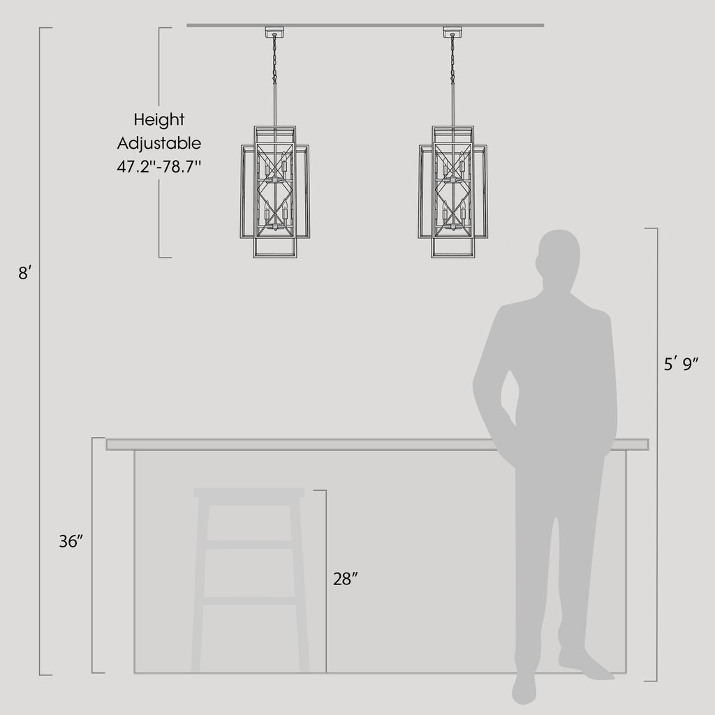 8 - Light Dimmable Lantern Square / Rectangle Chandelier For Dining Room Living Room
